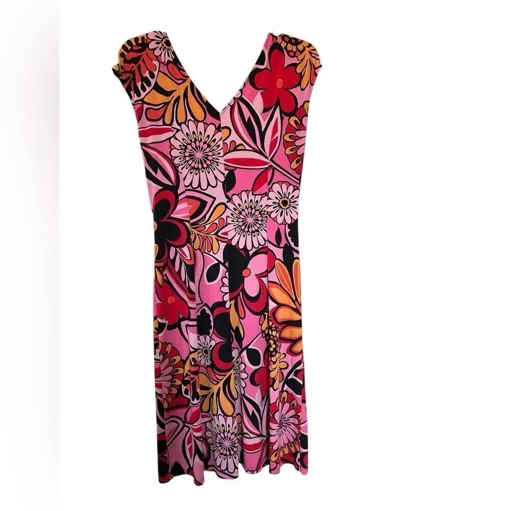 Lizzatti Floral Retro 70’s Mod Hot Pink Sleeveless Knee length Dress M